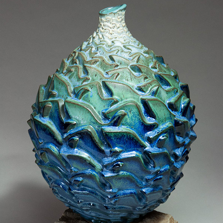 Flying to the Inside Green Blue - Ceramic pot