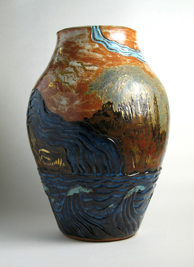 The Water of Life and the Infinite Ocean Gold - Ceramic vase