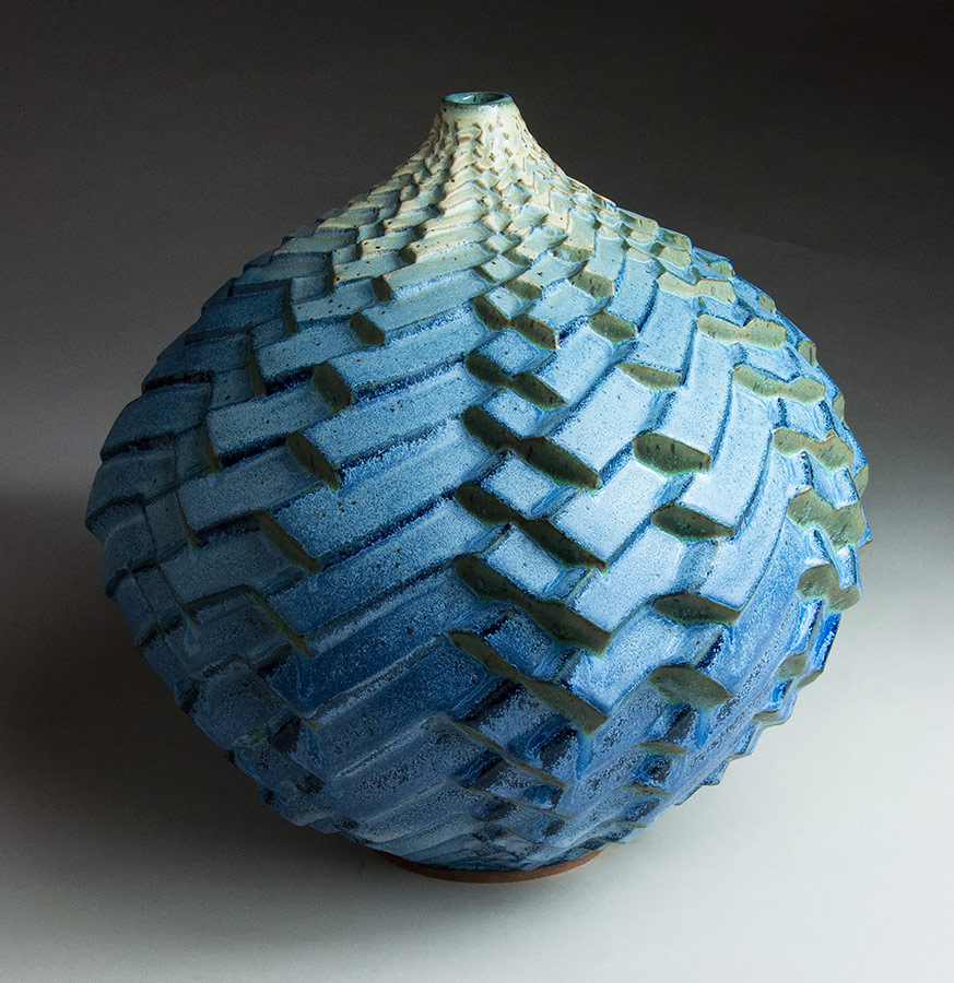 Rhythm in Thirds - Blue ceramic pot