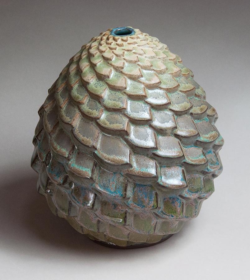 Mossy Periderm - Green-blue ceramic pot