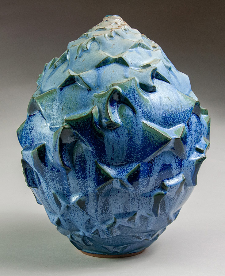 Journey to the Source 4 - Textured blue ceramic pot