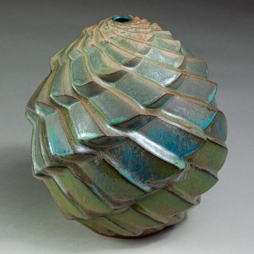 Terraced Luminecence - Textured Green And Blue Ceramic Pot