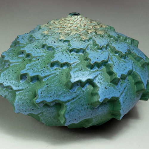 Rain Bands 2 - Textured Blue And Green Ceramic Pot