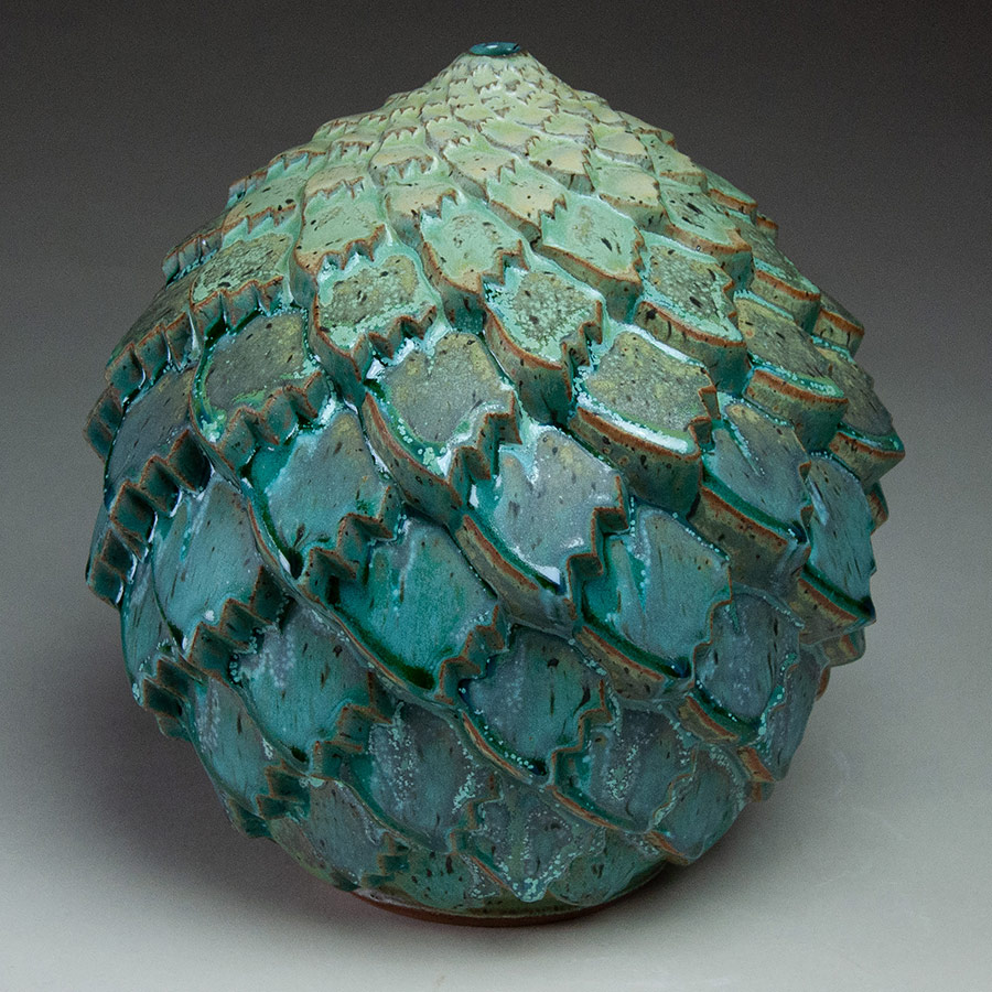 Muscular Succulent 1 - Textured blue and green ceramic pot