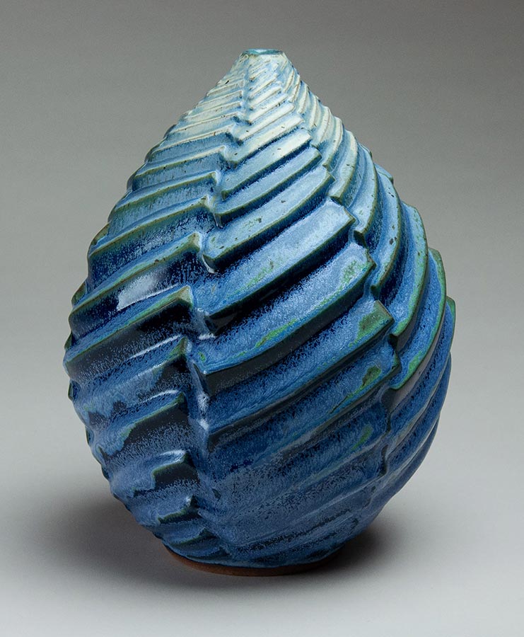 Intersteller Staircase - Textured blue ceramic pot