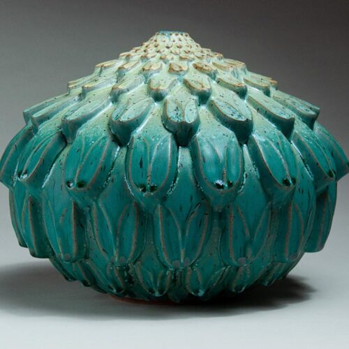 Radiating From The Source - Textured Turquoise Ceramic Pot