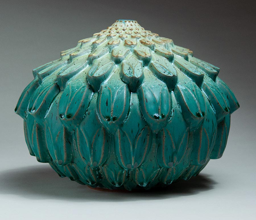 Radiating from the Source - Textured turquoise ceramic pot