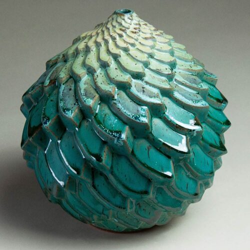 Imbricated Flow - Textured Turquoise Ceramic Pot