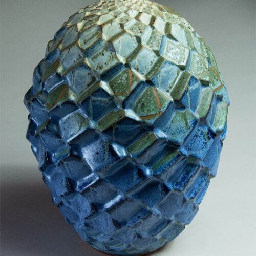 The Way Up Is The Way Down 2 - Textured Blue And Turquoise Ceramic Pot
