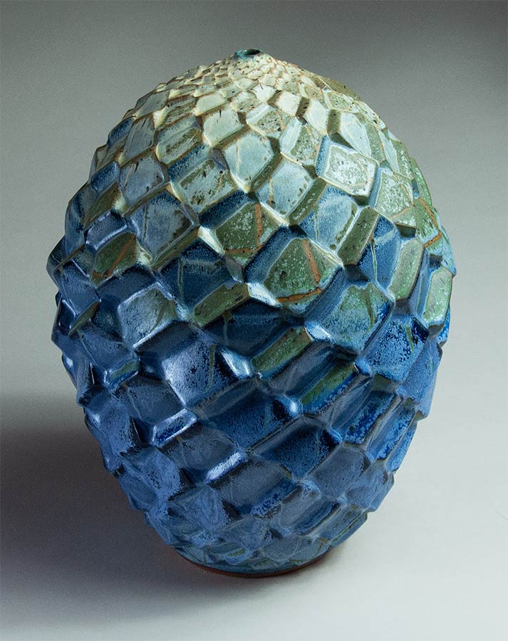 The Way Up is the Way Down 2 - Textured blue and turquoise ceramic pot