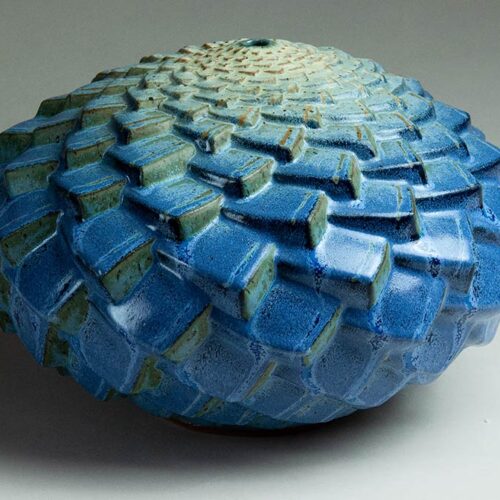 Travertine Terraces - Textured Blue Ceramic Pot