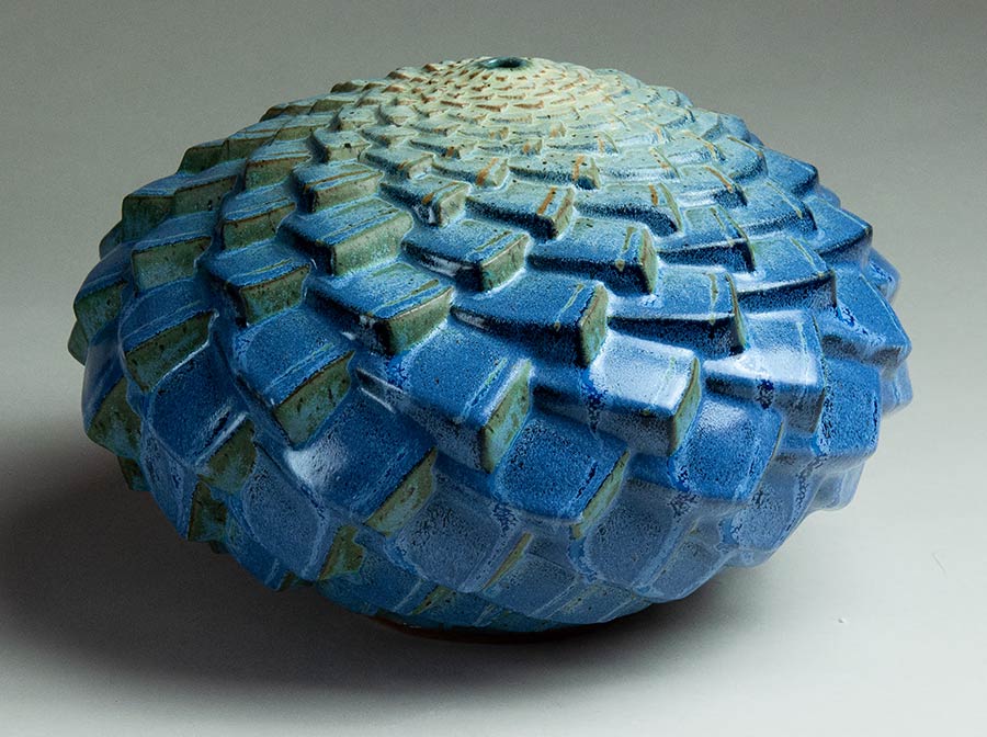 Travertine Terraces - Textured blue ceramic pot