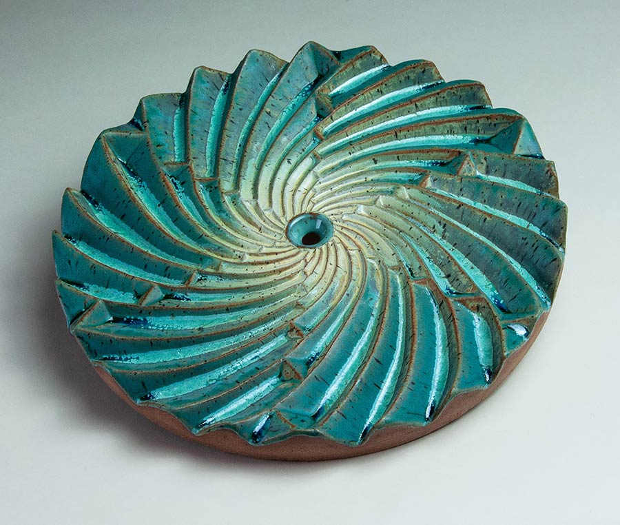 2-D Vessel Intersteller Staircase - Textured turquoise ceramic plate