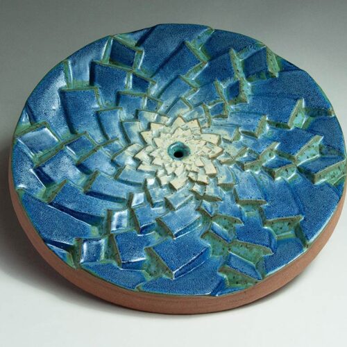 2-D Vessel Rhythm In Thirds - Textured Blue Ceramic Plate