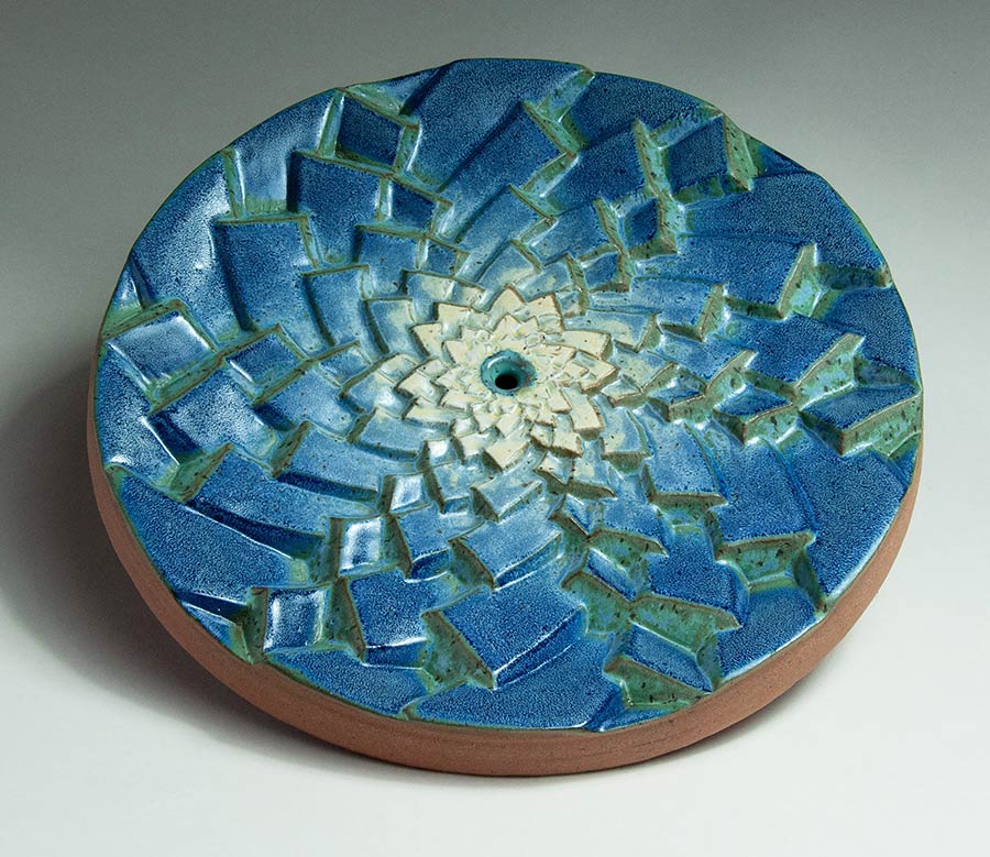 2-D Vessel Rhythm in Thirds - Textured blue ceramic plate
