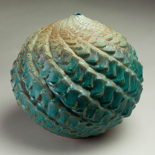 Churning Of The Ocean - Textured Turquoise And Rust Ceramic Pot