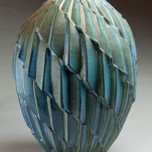 Fluttering Twilight - Textured Blue-green Ceramic Pot