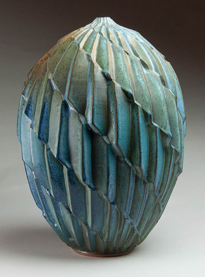 Fluttering Twilight - Textured blue-green ceramic pot