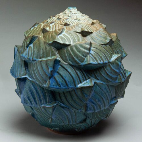 Undercurrents Overflow - Tiered Blue, Green, And Orange Ceramic Pot