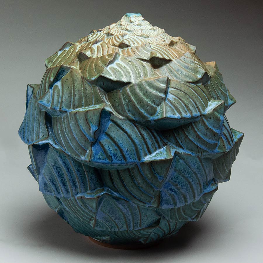 Undercurrents Overflow - Tiered blue, green, and orange ceramic pot
