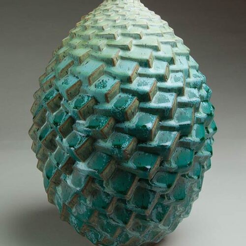 Diagonal Ascent - Textured Turquoise Ceramic Pot