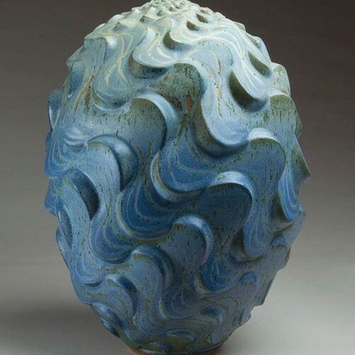 Ripple Mountain - Wavy Textured Blue Ceramic Pot