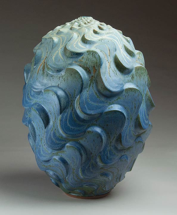 Ripple Mountain - Wavy textured blue ceramic pot