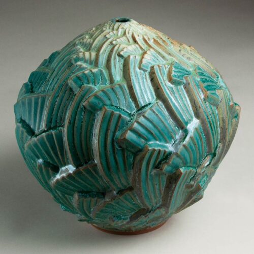 Organic Striations - Textured turquoise ceramic pot