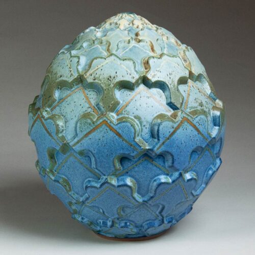 Starry Impressions 1 - Textured blue and green ceramic pot