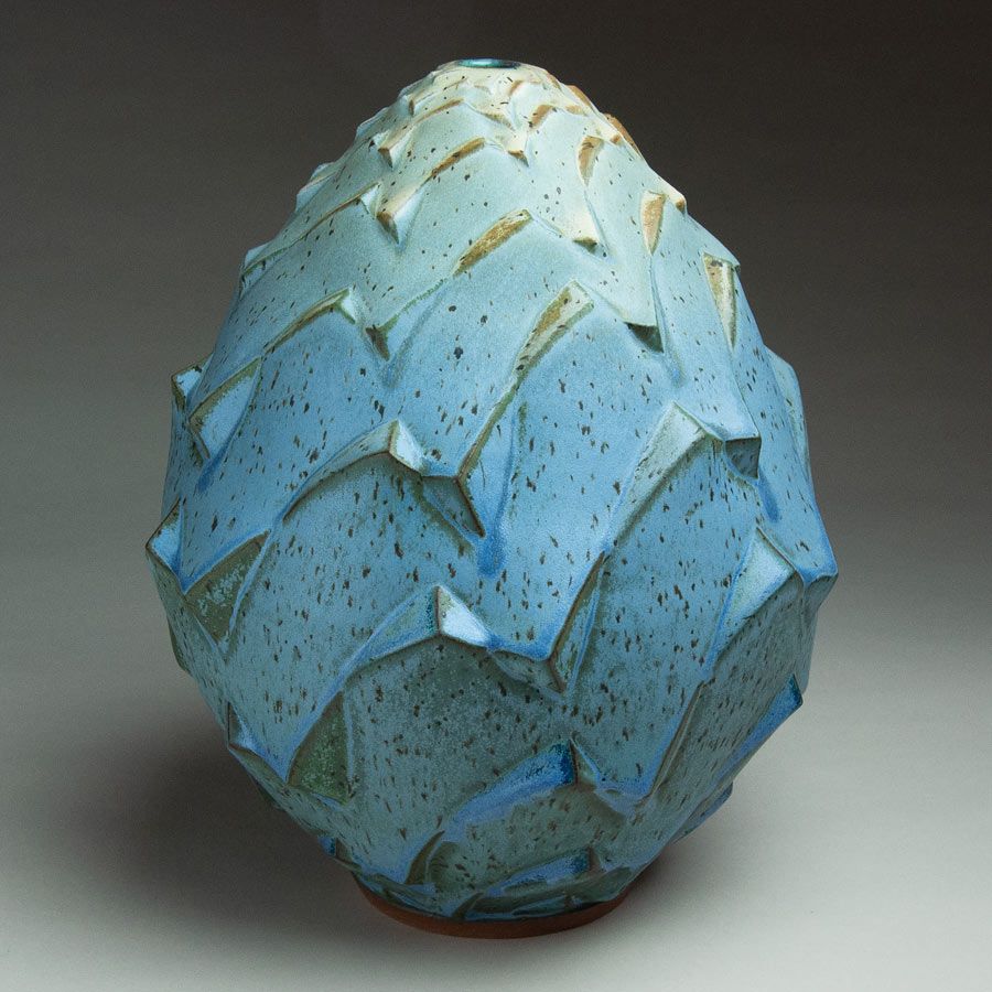 Ice Floes 1 - Textured turquoise ceramic pot