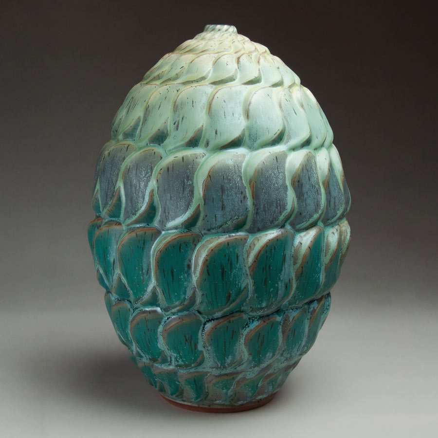 Moving Rhythm 1 - Textured turquoise ceramic pot