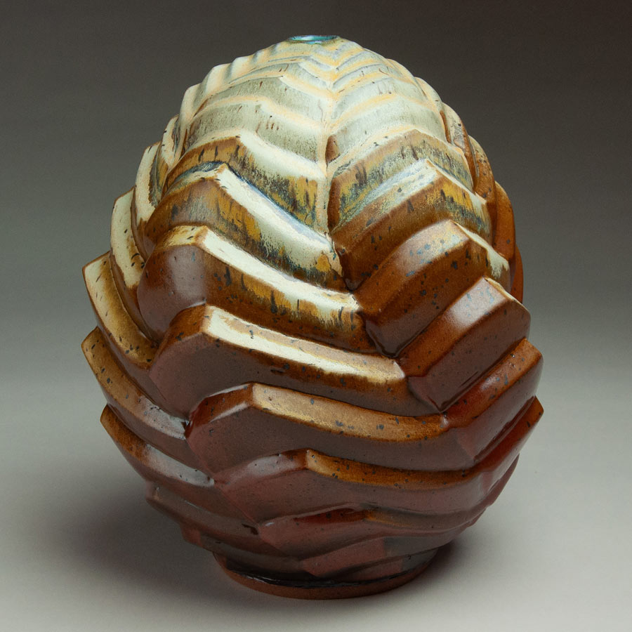 Pentad 1 - Layered turquoise, cream, and rust ceramic pot