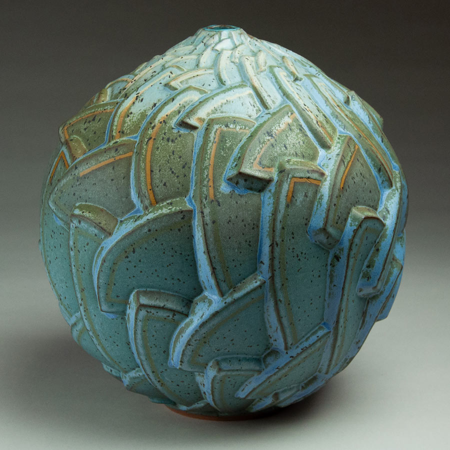 Shifting Armor 1 - Textured turquoise ceramic pot