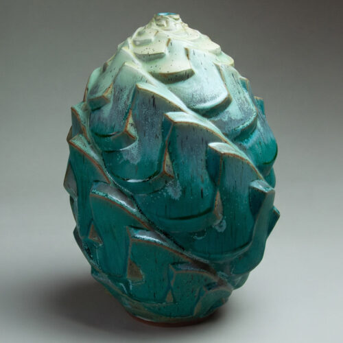 Turbulent Pacific 1 - Textured turquoise ceramic pot